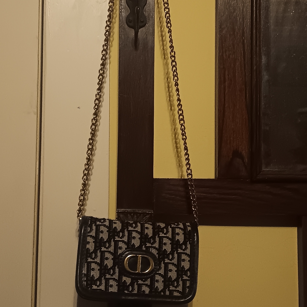 Dior Black and White Crossbody Bag with Gold Chain